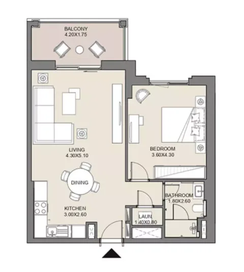 Floor plan, 1 Bed, 755 sq ft