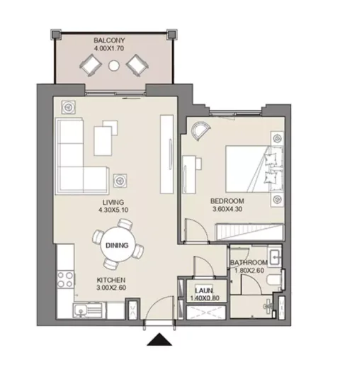 Floor plan, 1 Bed, 743 sq ft