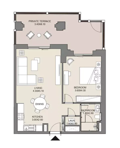 Floor plan, 1 Bed, 958 sq ft