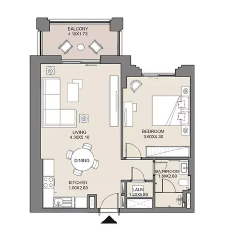 Floor plan, 1 Bed, 748 sq ft