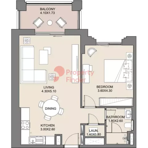Floor plan, 1 Bed, 748 sq ft