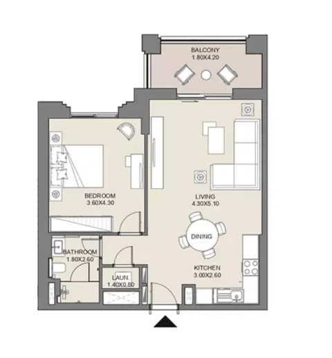 Floor plan, 1 Bed, 758 sq ft
