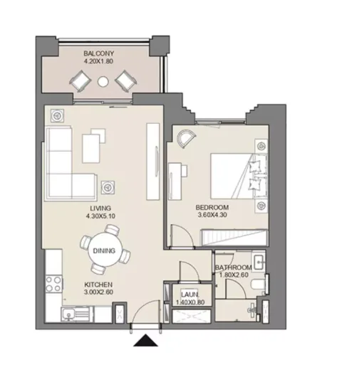 Floor plan, 1 Bed, 749 sq ft