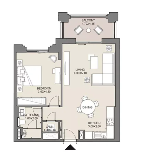 Floor plan, 1 Bed, 754 sq ft