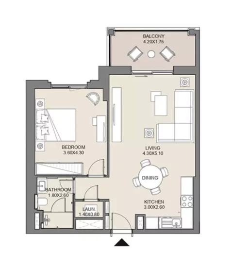 Floor plan, 1 Bed, 745 sq ft