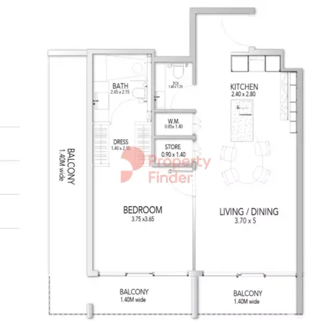 Floor plan, 1 Bed, 450 sq ft