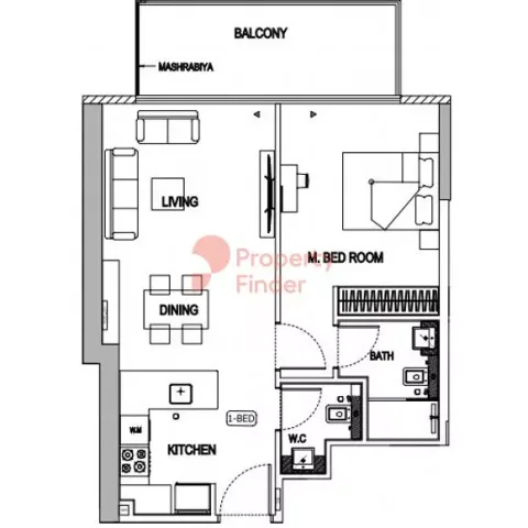 Floor plan, 1 Bed, 0 sq ft
