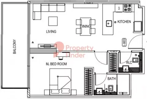 Floor plan, 1 Bed, 700 sq ft