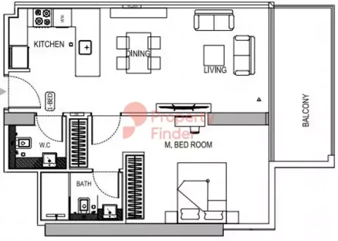Floor plan, 1 Bed, 700 sq ft
