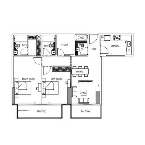 Floor plan, 2 Beds, 1,250 sq ft