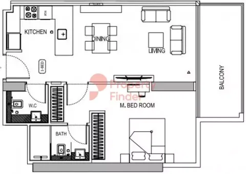 Floor plan, 1 Bed, 700 sq ft