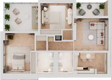 Floor plan, 2 Beds, 1,089 sq ft