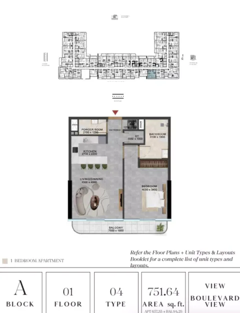 Floor plan, 1 Bed, 751 sq ft