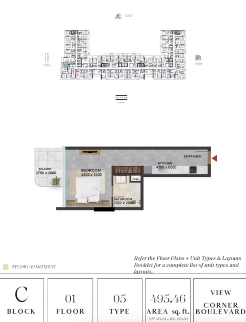 Floor plan, Studio, 495 sq ft