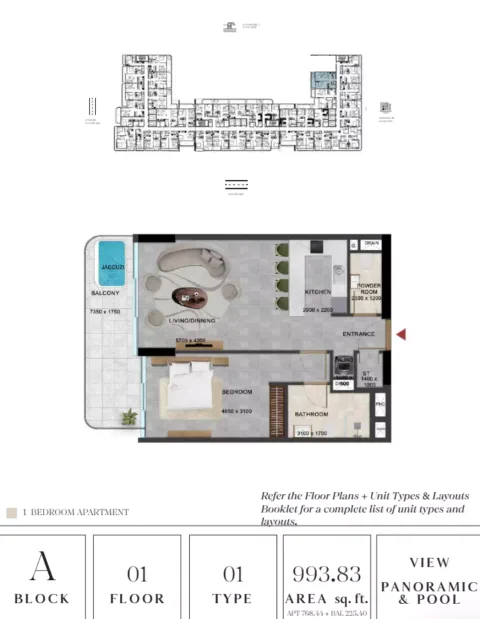 Floor plan, 1 Bed, 993 sq ft