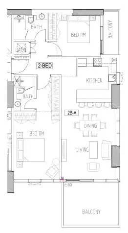 Floor plan, 2 Beds, 1,132 sq ft