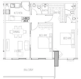 Floor plan, 2 Beds, 1,048 sq ft