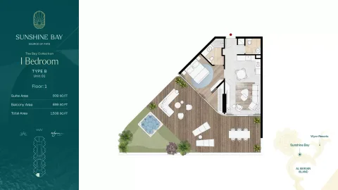 Floor plan, 1 Bed, 1,508 sq ft
