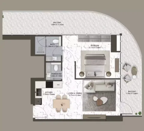 Floor plan, 1 Bed, 984 sq ft