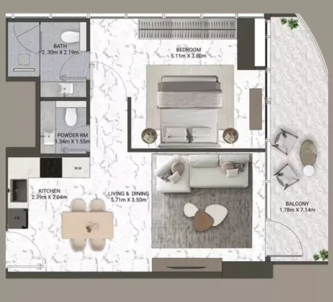 Floor plan, 1 Bed, 761 sq ft