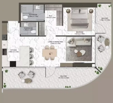 Floor plan, 1 Bed, 1,014 sq ft