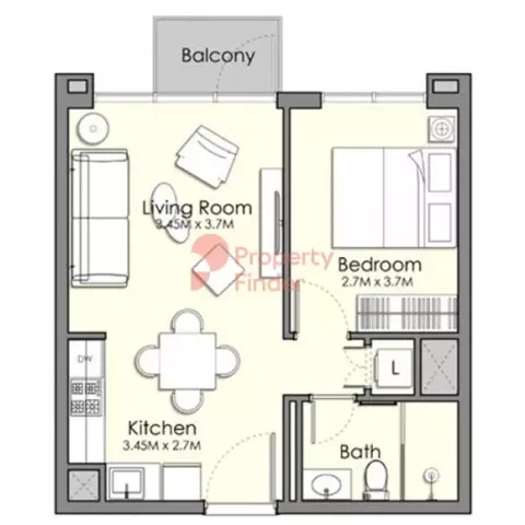 Floor plan, 1 Bed, 484 sq ft