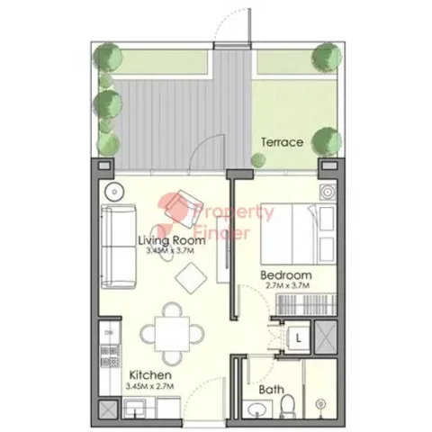 Floor plan, 1 Bed, 714 sq ft