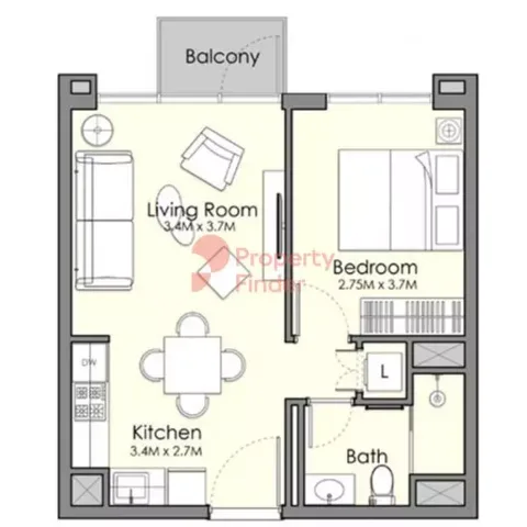 Floor plan, 1 Bed, 479 sq ft
