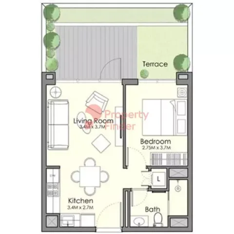 Floor plan, 1 Bed, 695 sq ft