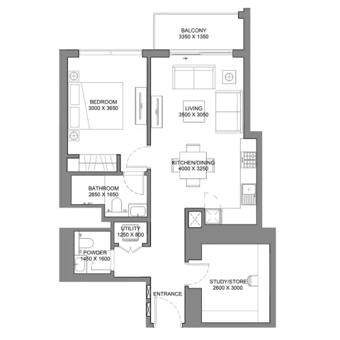 Floor plan, 1 Bed, 818 sq ft