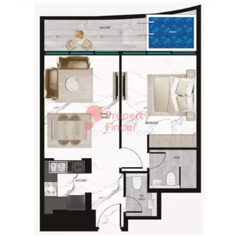 Floor plan, 1 Bed, 750 sq ft