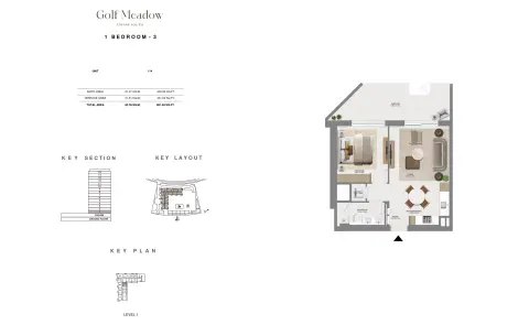 Floor plan, 1 Bed, 891 sq ft