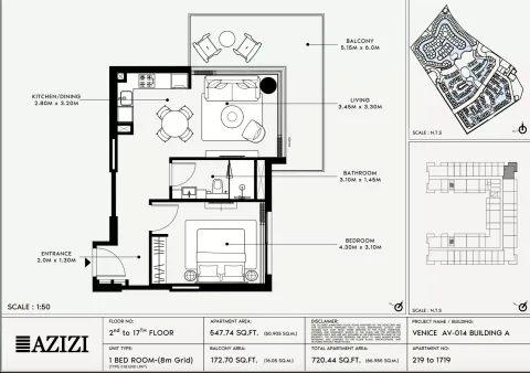 Floor plan, 1 Bed, 720 sq ft