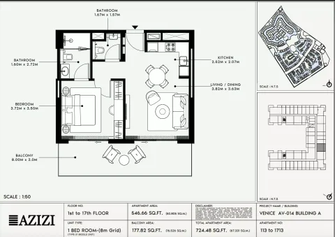 Floor plan, 1 Bed, 724 sq ft