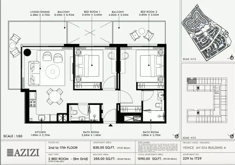 Floor plan, 2 Beds, 1,090 sq ft