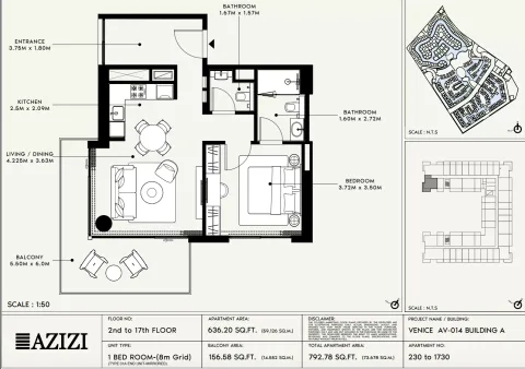 Floor plan, 1 Bed, 792 sq ft