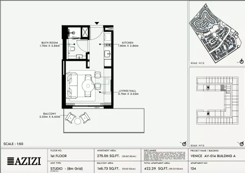 Floor plan, Studio, 422 sq ft