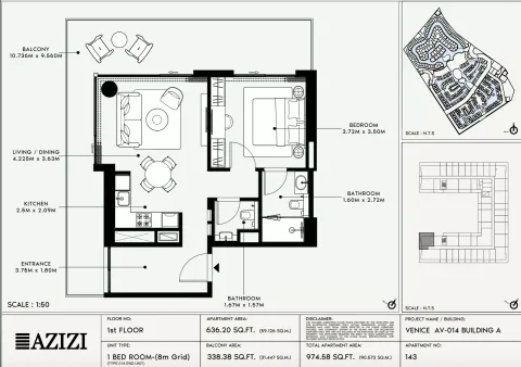Floor plan, 1 Bed, 974 sq ft
