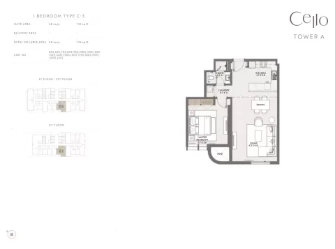 Floor plan, 1 Bed, 733 sq ft