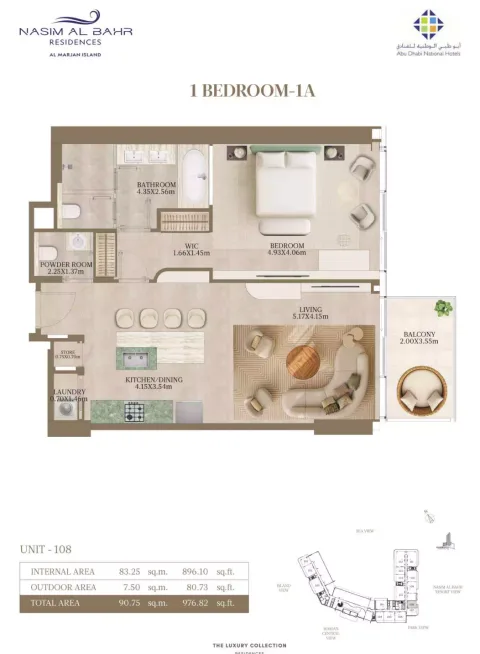 Floor plan, 1 Bed, 976 sq ft