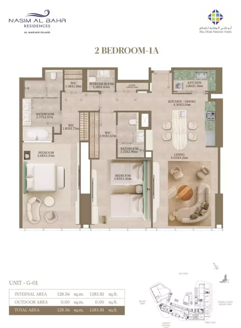 Floor plan, 2 Beds, 1,383 sq ft