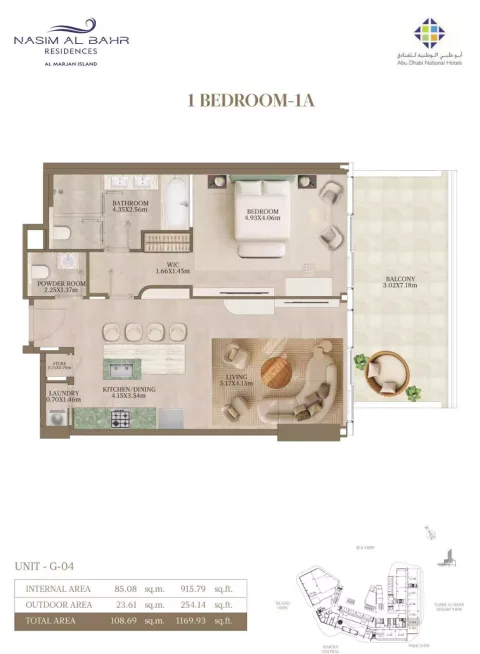 Floor plan, 1 Bed, 1,169 sq ft