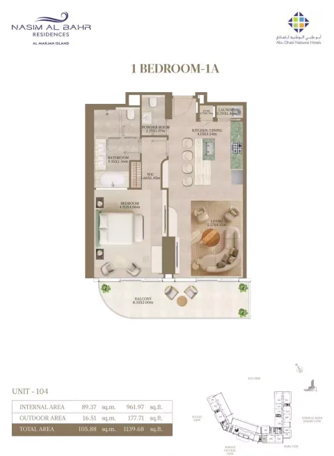 Floor plan, 1 Bed, 1,139 sq ft