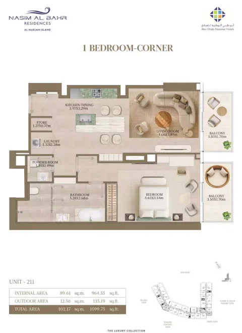 Floor plan, 1 Bed, 1,099 sq ft