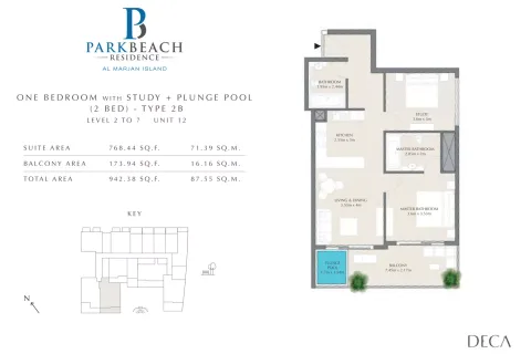 Floor plan, 2 Beds, 942 sq ft