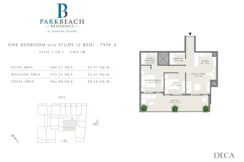 Floor plan, 1 Bed, 962 sq ft