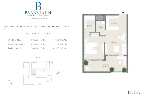 Floor plan, 1 Bed, 686 sq ft