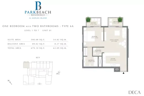Floor plan, 1 Bed, 679 sq ft