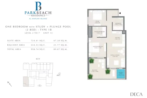 Floor plan, 1 Bed, 958 sq ft