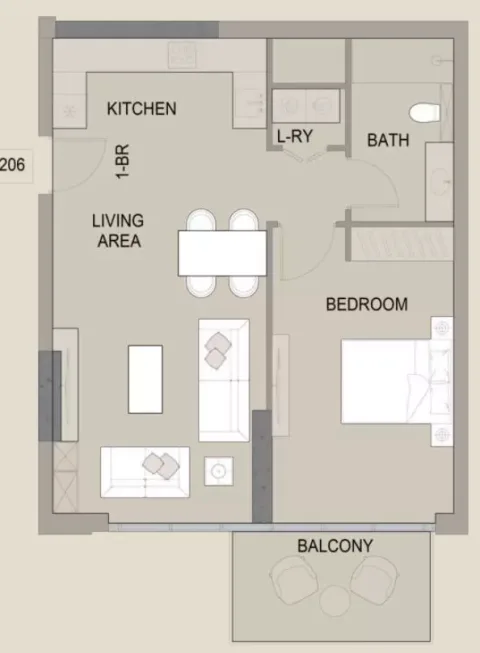 Floor plan, 1 Bed, 747 sq ft